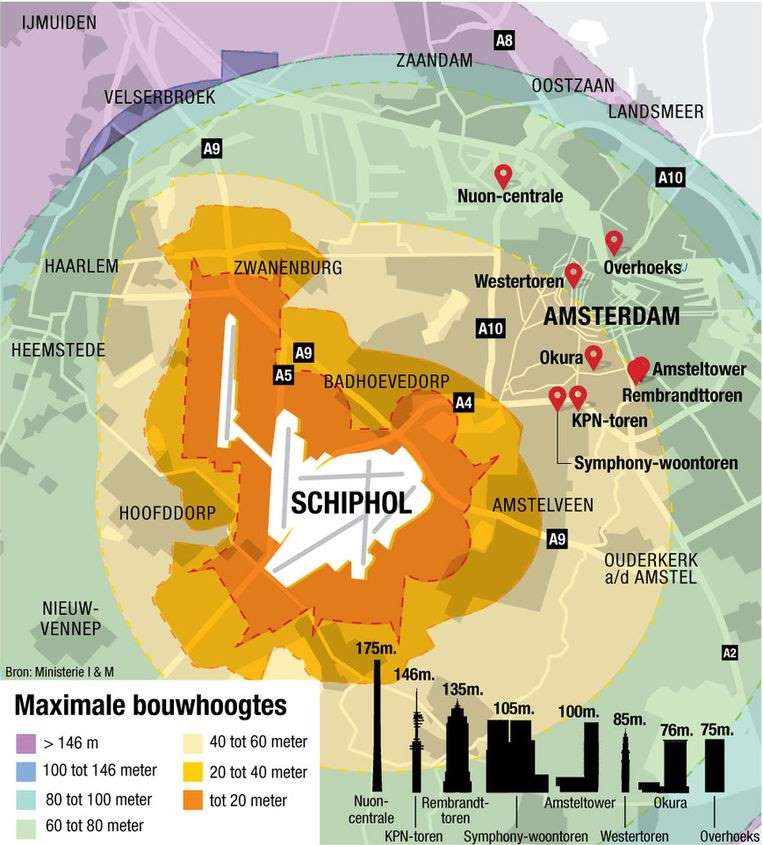 Figuur 6.24 Maximale bouwhoogtes omgeving Schiphol Maximale bouwhoogtes omgeving Schiphol